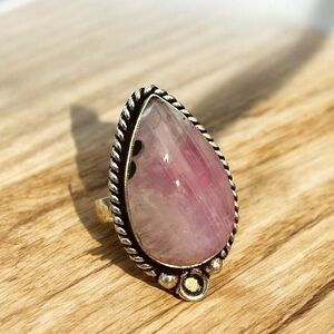 Pink Rainbow Moonstone Gemstone Ring Size 8 in sterling silver overlay 925
